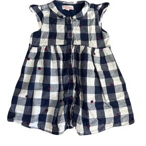 Du Pareil Blue and White Checked Plaid Ladybug Dress